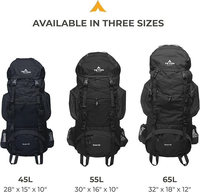 Teton 55L Scout Internal Frame Backpack for Hiking, Camping, Backpacking, Travel, Rain Cover Included, Burnt Orange