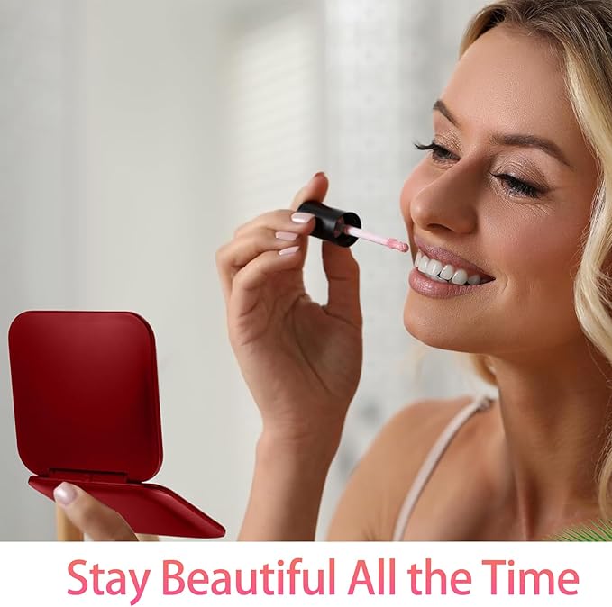 CYHTSHFZ Small Compact Mirror for Purse,5X/1X Travel Magnifying Mirror for Women, Makeup Mirror for Girls, Portable Ultra Slim Pocket Mirror(Red)