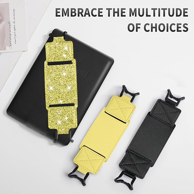 MoKo 2 Pack Security Hand Strap for 6-8" Kindle eReaders Fire Tablet-Kindle/Kobo/Voyaga E-Book Tablet, High-Elasticity Versatile Hand Strap Lightweight Finger Grip Holder, Lemon Yellow+Glitter Yellow