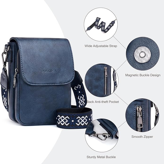 POIUGOYA Crossbody Bags for Women,Small Crossbody Purse with Triple Compartments,Cell Phone Wallet with Card Slots for Travel | Small