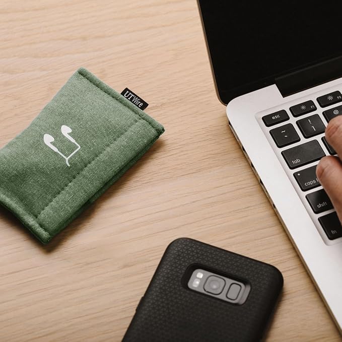 UT Wire Pocket Snap & Store Mobile Earphone Case Pouch, Sage Green with Solid Grey Interior
