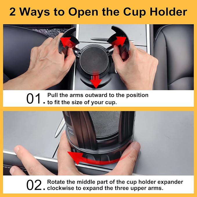 Cup Holder Expander (Adjustable Holder & Base, Auto-Fit Hold, One Button Open), Car Cup Holder Expander for Yeti, Hydro Flask, Nalgene, Owala, Bottles in 2.6"- 4.8" (Light Black, 2 Pack)