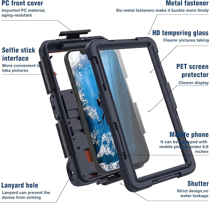 2026 Underwater Snorkeling Diving Phone Case for Phone 17/16/15/14/13/12Pro Max/Galaxy S26/S25/S24/S23.(50ft/15m) Professional Scuba Dive Waterproof Case Underwater Photo Videoļ¼Blackļ¼