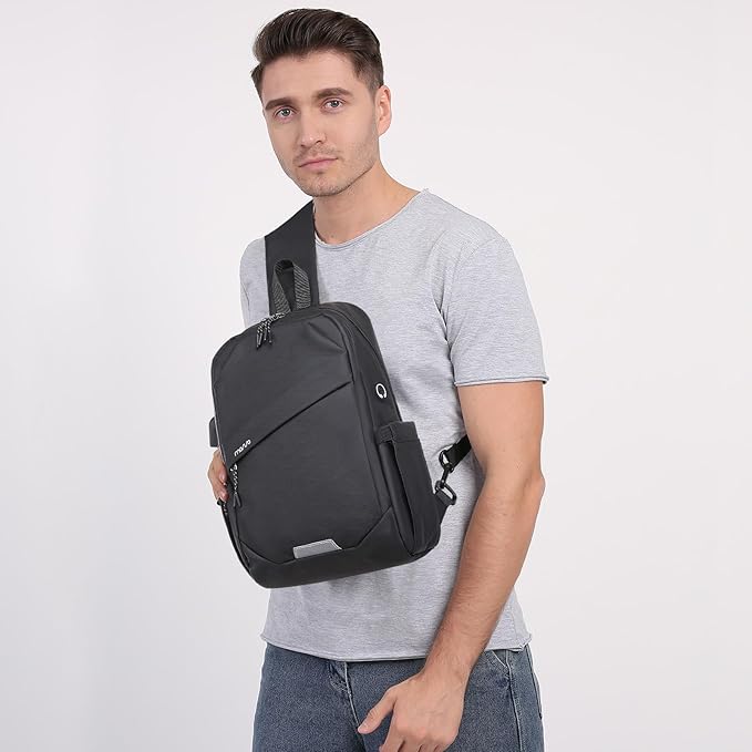 MOSISO Sling Backpack Travel Hiking Daypack,Large Crossbody Sling Bag with USB Charging Port for Men Women 3 Layer Pockets One Shoulder Bag for Outdoor Sports Casual Commuting, Slate Gray