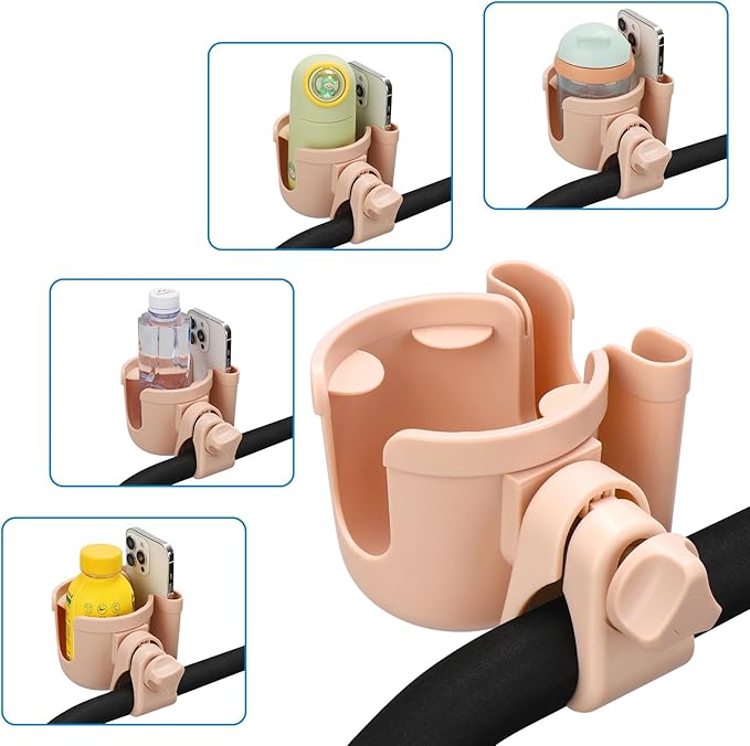 Accmor Stroller Cup Holder with Phone Holder, Bike Cup Holder, Universal Cup Holder for Uppababy Nuna Doona Strollers, 2-in-1 Cup Holder for Walker, Wheelchair, Scooter