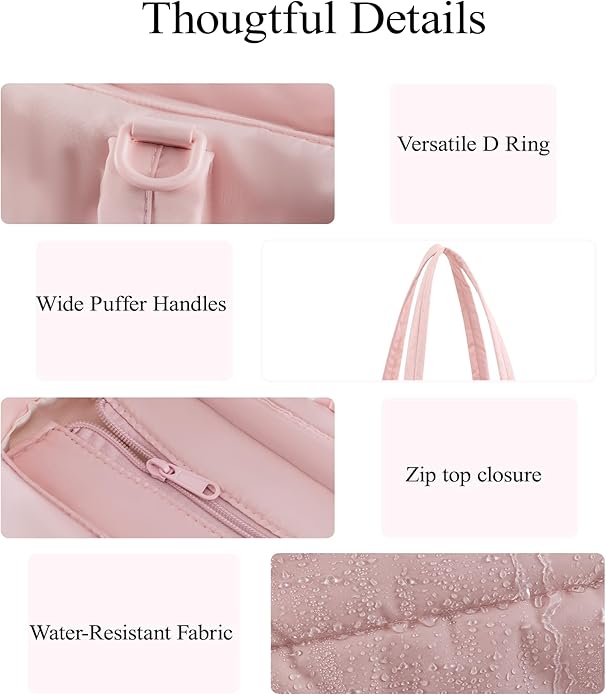Puffer Tote Bag for Women, Quilted Bow Tote Bag with Cup Holder & 15.6 In Laptop Compartment for Work, Travel, Gym, College
