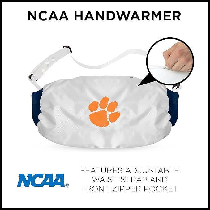 Northwest NCAA Clemson Tigers Hand Warmer with Adjustable Waist Strap, Officially Licensed Cold Weather Hand Muff for College Sports, Outdoor Sports, Insulated Pocket, Polyester, 7 x 15 in