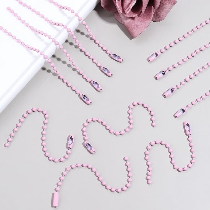 Lemonkey 100Pcs Ball Beads Chains Bulk,Pink Keychains Rings Metal Chains,4 Inch Dog Tag Metal Small Chains with Connectors for Hanging Decoration