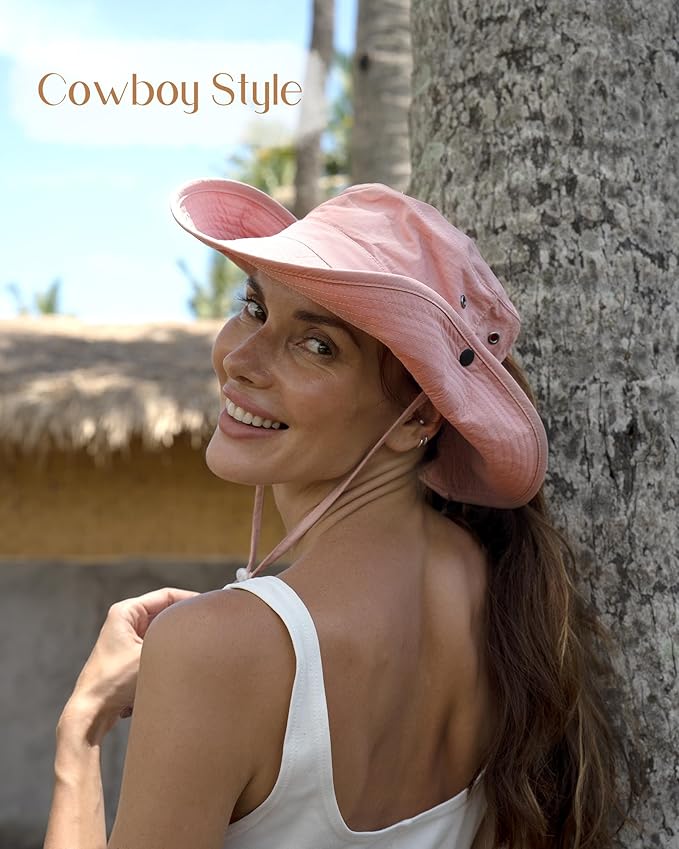 FURTALK Sun Hats for Women Ponytail UPF 80+ Beach Summer Hat Wide Brim Packable Cowboy Hat