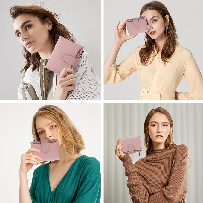 Airkit Small Wallet Women RFID Blocking Soft Leather Bifold Compact Card Holder Wallet for Women with Zipper Coin Pocket 4 ID Window