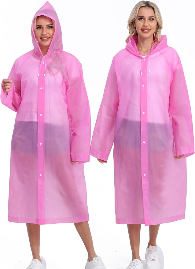 2-Pack Reusable Rain Ponchos for Adults, HOOMBOOM Raincoats Emergency for Women/Men with Drawstring and Sleeves