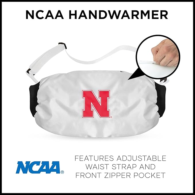 Northwest NCAA Nebraska Cornhuskers Hand Warmer with Adjustable Waist Strap, Officially Licensed Cold Weather Hand Muff for College Sports, Outdoor Sports, Insulated Pocket, Polyester, 7 x 15 in