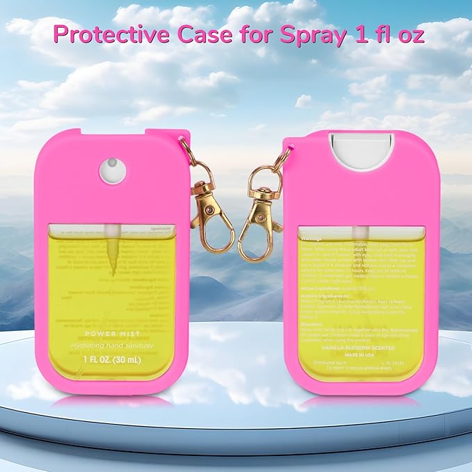 Hand Sanitizer Spray Case Compatible with Touchland Power Mist 1 oz – Silicone Case with Keychain for Touch Land Mist 1 fl oz(30 ml) (Purple+Blue+Hot Pink+Green+Black, 5 Pack)