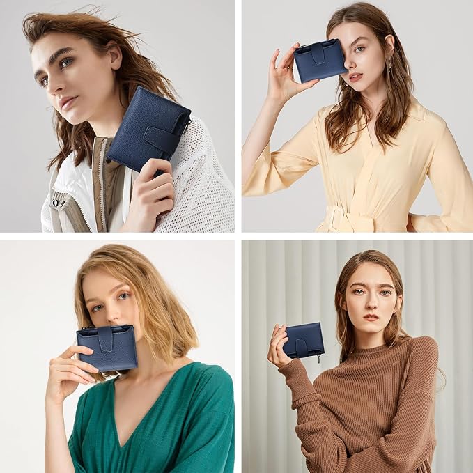 Airkit Small Wallet Women RFID Blocking Soft Leather Bifold Compact Card Holder Wallet for Women with Zipper Coin Pocket 4 ID Window