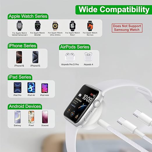 TOP-UP 3 in 2 USB C Cable for Apple Watch Charger (4FT/1.2M) โ Fast Multi Charging Travel Cable Compatible with iWatch Ultra 2/SE 2/Series 11โ1, iPhone 17/16/15 Series, iPad, AirPods