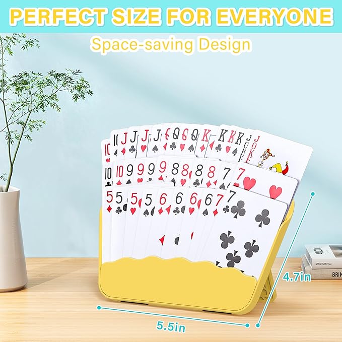 Tenyond Card Holders for Playing Cards - 2 Pack Playing Card Holder w/Foldable Stand for Stocking Stuffer, Travel Game, for Senior, Little or Arthritis Hand, UNO, Poker, or Holiday Game Night, Yellow