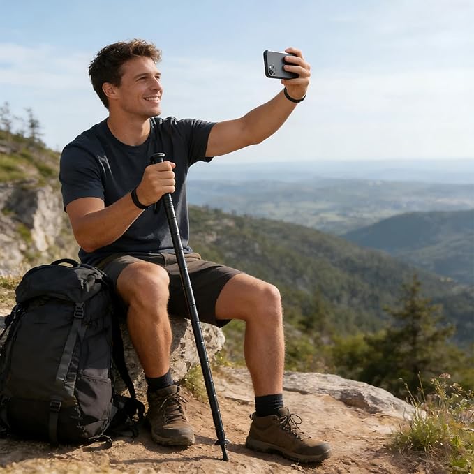 Trekking Pole Tactical Walking Stick, Multifunctional Aluminum Collapsible Survival Hiking Pole with Storage Bag for Women Men Seniors Camping Backpacking