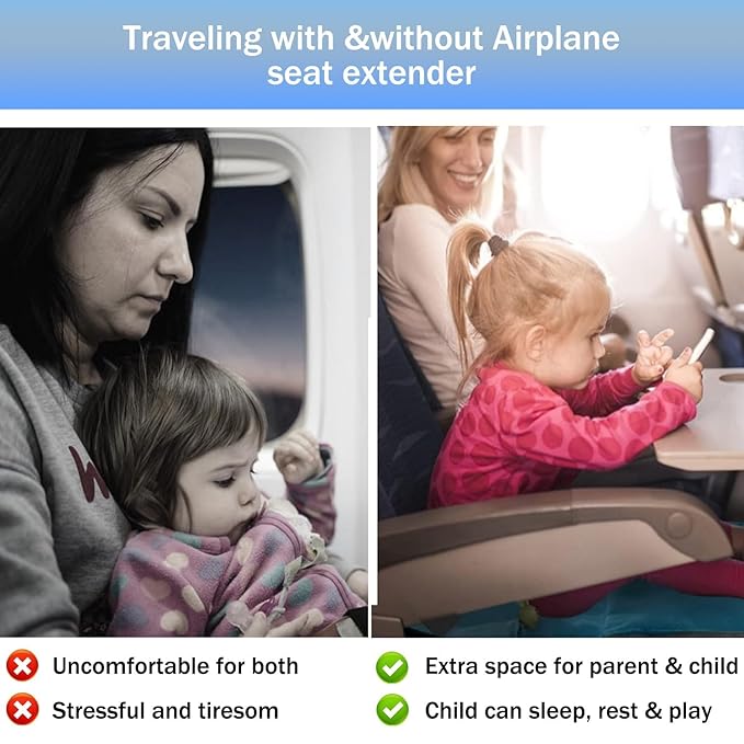 FOTN Toddler Airplane Bed, Kids Plane Seat Extender Travel Bed, Airplane Travel Essentials Kid, Airplane Must Have for Toddlers, Portable Plane Bed Footrest for Flights (Black)