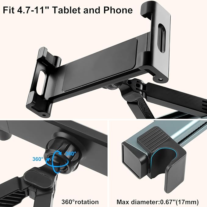 Tablet Holder for Car, Triangle Extension Arm Adjustable Car Back Seat Tablet Holder Road Trip Essentials Headrest Tablets Cars Mount Compatible with iPad Pro, Air, Mini, 4.7-11" Devices
