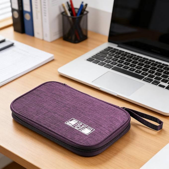 Yamrots Travel Cable Organizer, Electronic Organizer Travel Case, Portable Storage Bag for SD Card, Charger, Power Bank, Earphone (Purple)