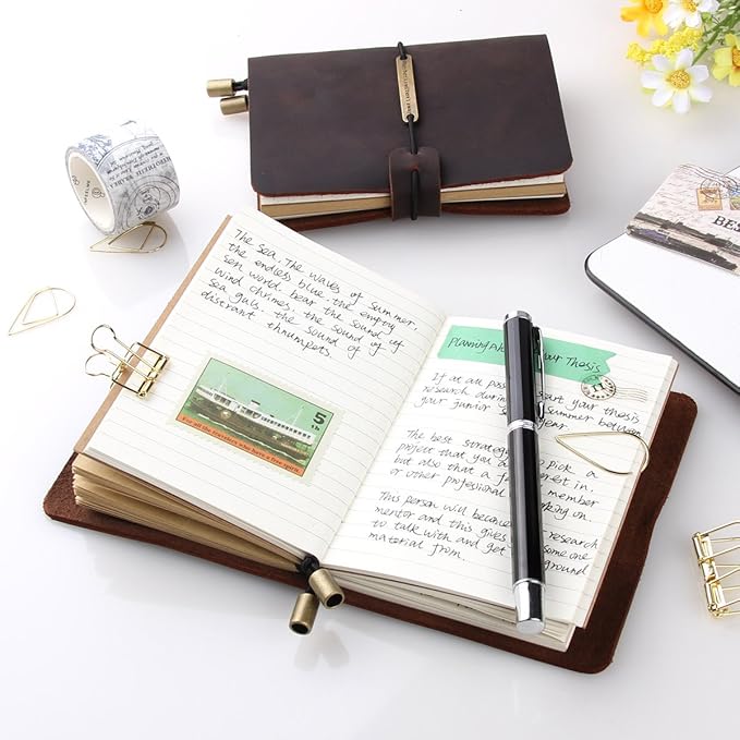 Robrasim Refillable Handmade Travelers Notebook, Leather Travel Journal Notebook for Men & Women, Perfect for Writing, Gifts, Travelers, Small Size 5.2" x 4" Inches - Coffee