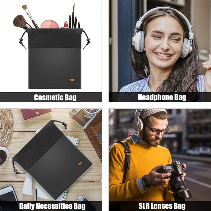 Over-Ear Headphone Storage Bag, Lightweight Headphones Carrying Pouch Travel Headset Case Bag Thicker Fur Lining & Super Soft Leather for Overhead Headphones Gaming Headsets (Large Black)