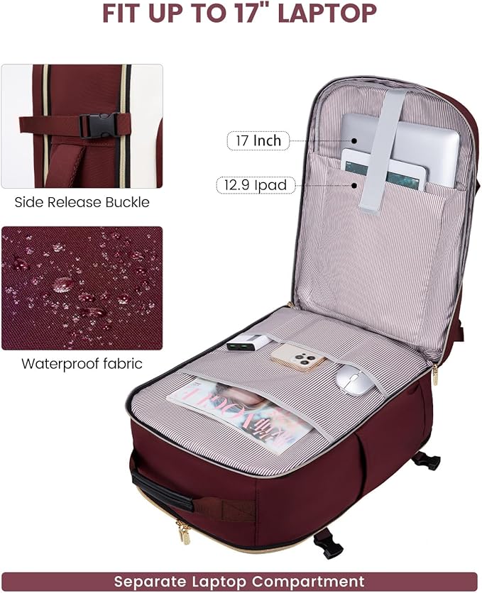 LOVEVOOK Large Travel Backpack for Women & Men, 40L Carry on Backpack for Airplanes, TSA Personal Item Travel Bag fits 17" Laptop, Waterproof Weekender Essentials Airline Approved with 3 Packing Cubes