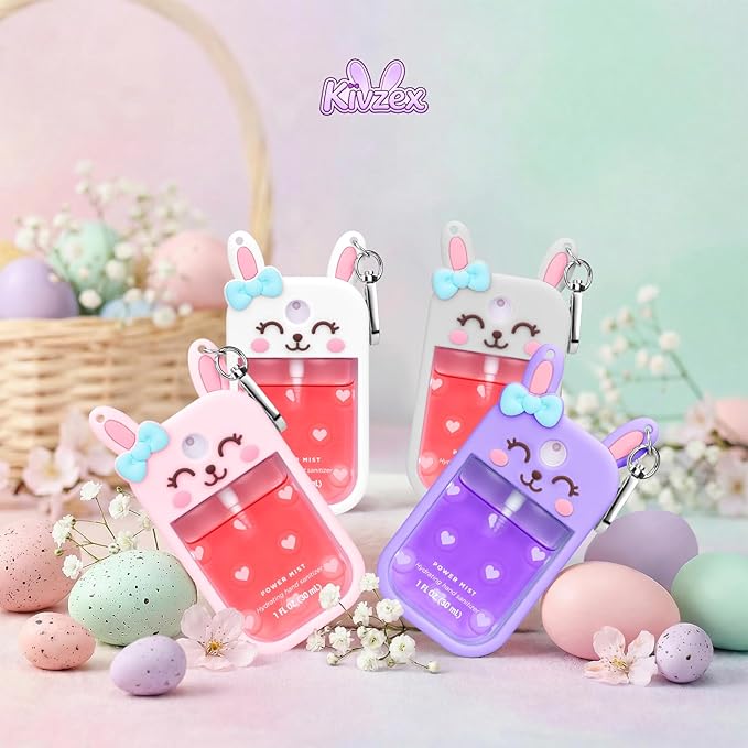Bunny Silicone Case for Touchland Hand Sanitizer Spray with Keychain Holder, Compatible with Power Mist & Glow Mist 1 FL Oz/30ML for Touchland Case, Easter Cute Travel Cover Sleeve Purple