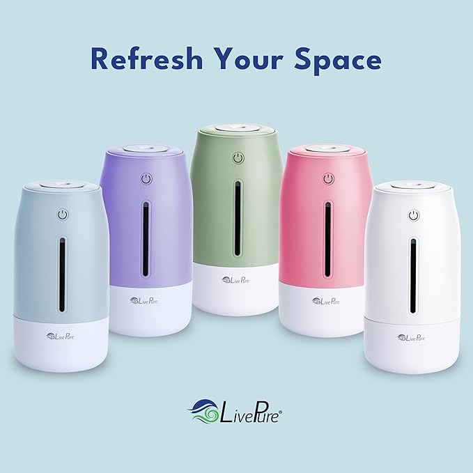 LivePure Cool Mist Humidifiers for Bedroom. Small Humidifier for Babies, Nursery, Plants, Office. Ultrasonic Cool Mist Humidifier w/Quiet Operation, USB-C Rechargeable. Mint Green