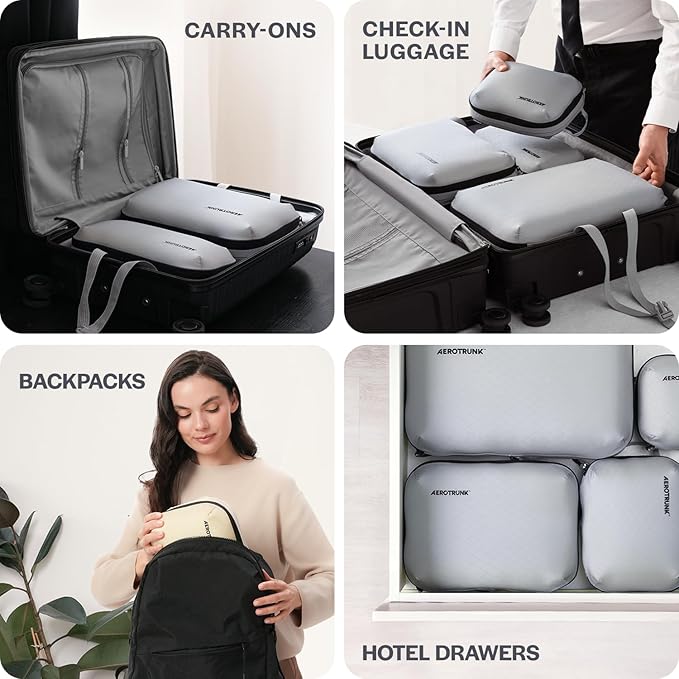 Aerotrunk Ultralight Compression Packing Cubes - Lightweight Travel Organizers for Suitcases and Luggage (3-Pack, Black)
