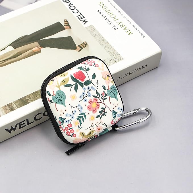 Earbud Case,Headphone Organizer Earbud Storage Bag, Hard EVA Shockproof Cover Carrying Case with Carabiner Clip Compatible with AirPods 4 AirPods Pro 2nd /3/2/1 Bose Galaxy Buds (Flower)