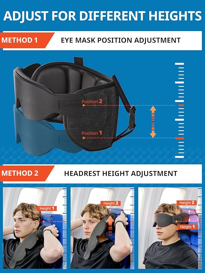 SARISUN Travel Pillows for Airplanes, Airplane Pillow for Long Flight Car Road Trip, Airplane Head Strap with Sleep Eye Mask, 360° Support Headrest, Stop Bobblehead Travel Neck Pillow, Mottled Red