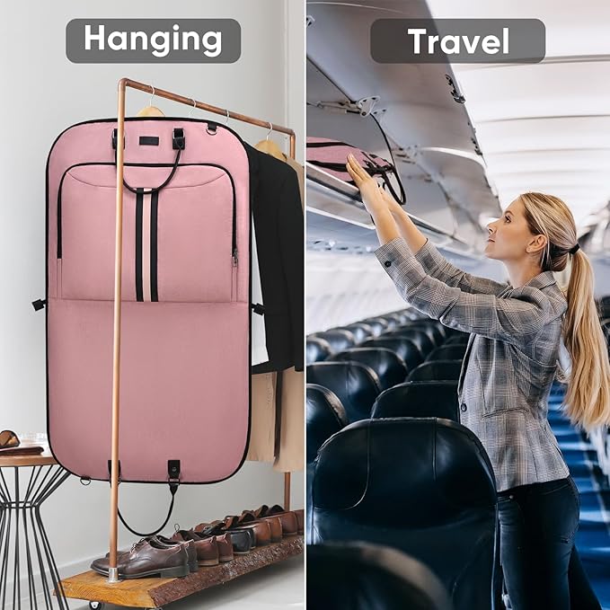 BALEINE Travel Garment Bag, Travel Suit Bag for Men, Water Resistant Carry on Garment Bag for Hanging Clothes, Garment Duffel Bag for Travel Business (Pink)