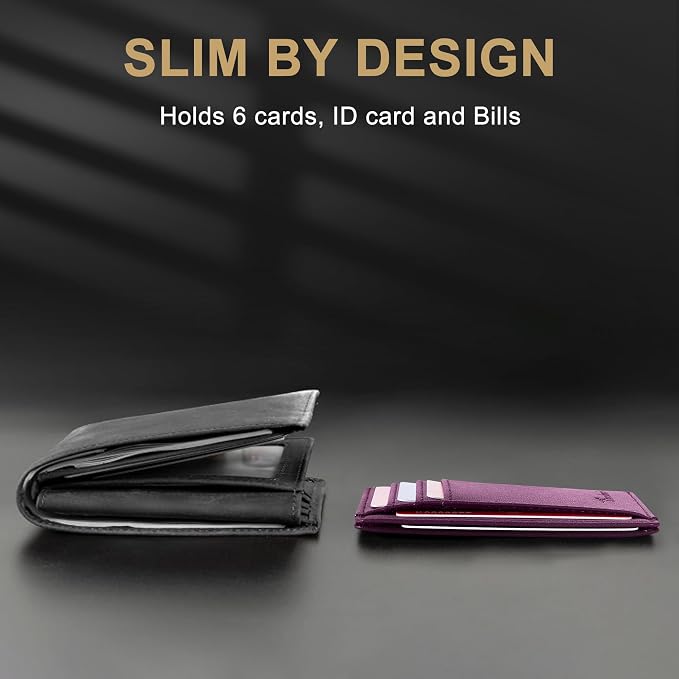 Travelambo Slim Wallet Front Pocket Minimalist Leather RFID Blocking Medium Size