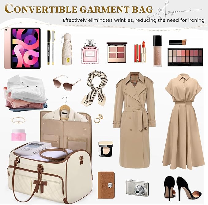 RAINSMORE Garment Bags for Travel Women Convertible Garment Duffle Bag for Hanging Clothes, Large Carry On Garment Bag with Shoe Bag & Wet Pocket, Foldable Dress Suit Business Travel Weekender Bags