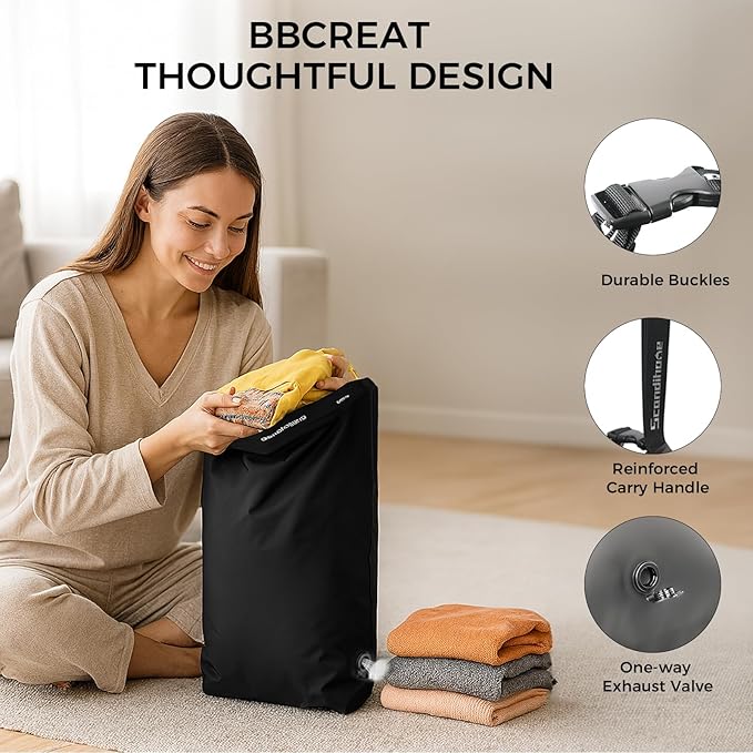 Travel Compression Laundry Bag, Pump-Free Vacuum Space Saver Bag for Dirty Clothes, Reusable Waterproof Wet Dry Bag, Travel Laundry Bag for Luggage, Packing, Suitcase (1 Pcs)(Black, M)