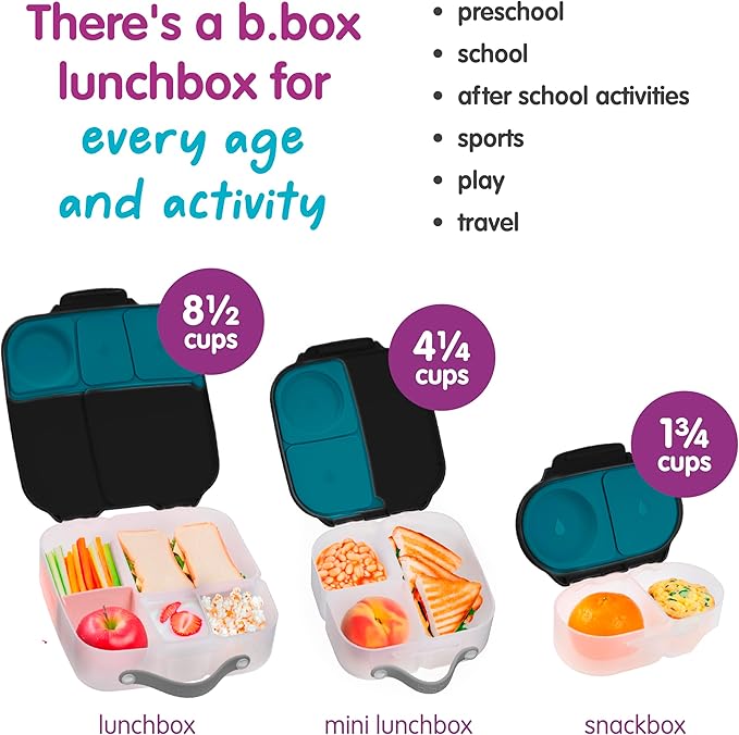 b.box Snack Box - Leakproof Mini Bento Box for Kids & Toddlers, 2 Compartment Snack Containers for Kids, Lunch Containers, Dishwasher Safe, BPA Free, PFAS Free, Ages 4m+, 1 3/4 Cup - Night Vision