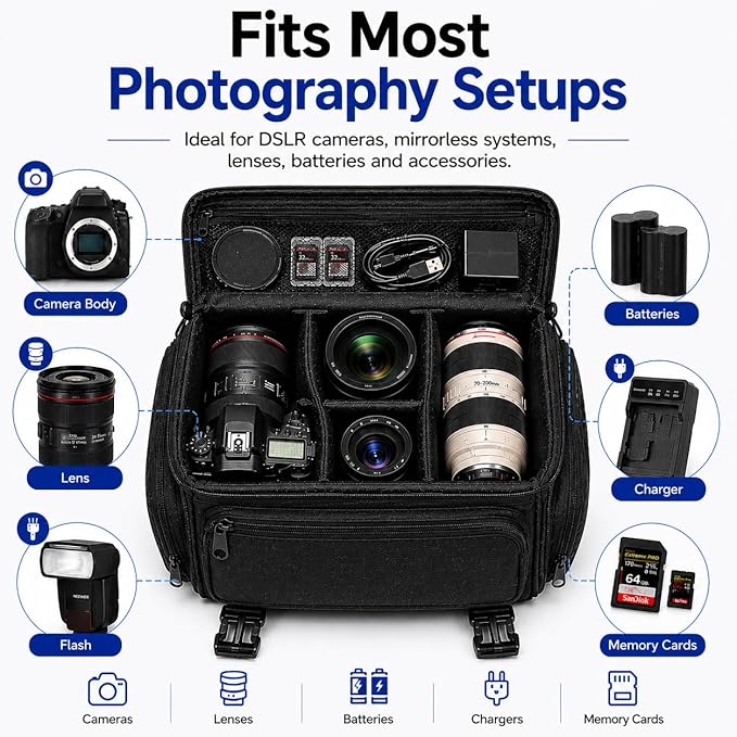 eCostConnection Extra Large Camera Bag Fully Padded Gadget Case with Dual Buckles for Sony,Nikon, Canon, Olympus, Pentax, Panasonic, Samsung & Many More SLR Cameras & Camcorders