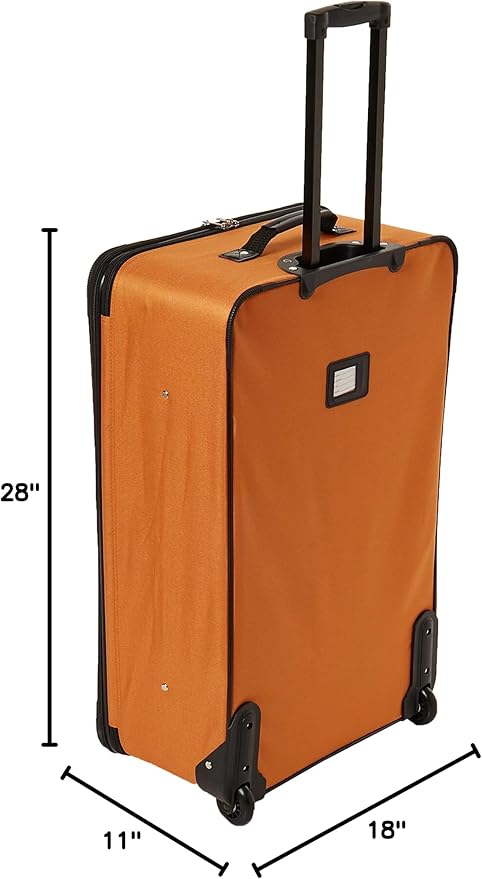 Rockland Fashion Softside 4 Piece Luggage Set, Expandable, (14" Tote/19"/24"/28"), Orange