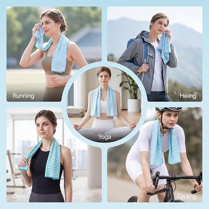 RDEKISS 4 Pack Cooling Towels (40"x12"), Soft Breathable Chilly Towel, Ice Towel, Microfiber Towel for Yoga, Sport, Running, Workout, Gym, Fitness, Workout & More Activities - Blue