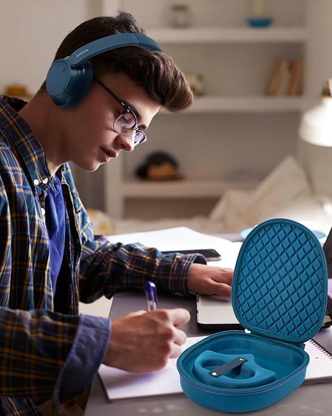 Headphone Case for Sony WH-CH720N WH-CH720NB, Hard Portable Over Ear Headphone Carrying Case, Wireless Headphone Storage Protective Case for Travel Home (Blue-Pattern)