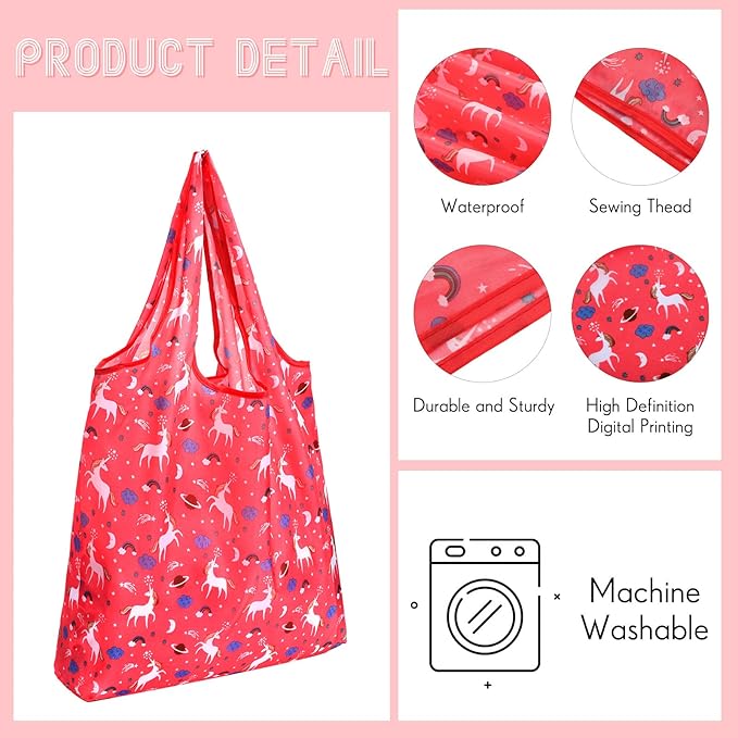 Weewooday 18 Pieces Foldable Reusable Shopping Bags Machine Washable Grocery Bags Waterproof