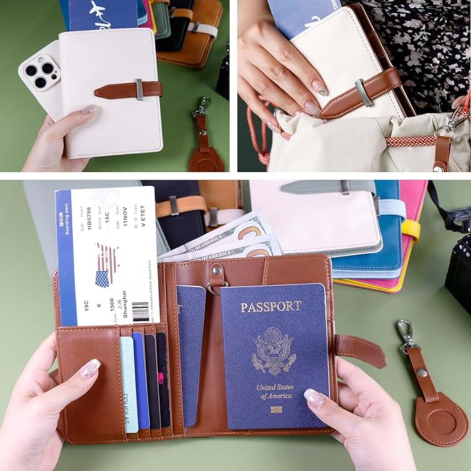 Passport Holder for Men and Women, Cute Passport Wallets, Mulit-Purpose RFID Blocking Passport Holder Wallet, Travel Wallet Passport Cover Case(Cream White)