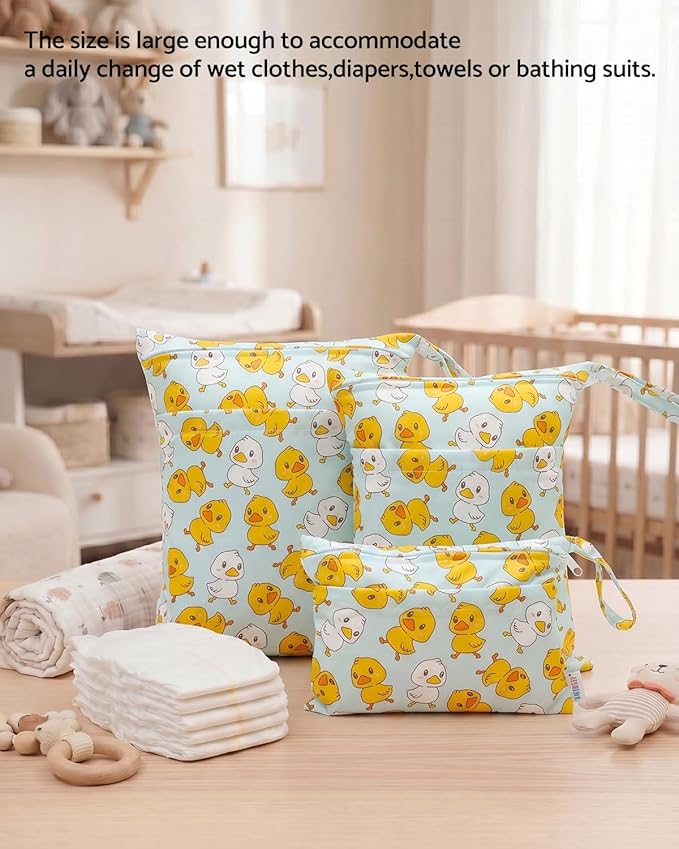 ALVABABY 3 pcs Cloth Diaper Wet Dry Bags Waterproof Reusable with Two Zippered Pockets Travel Beach Pool Daycare Soiled Baby Items Yoga Gym Bag for Swimsuits or Wet Clothes Small Medium Large 3L-SML20