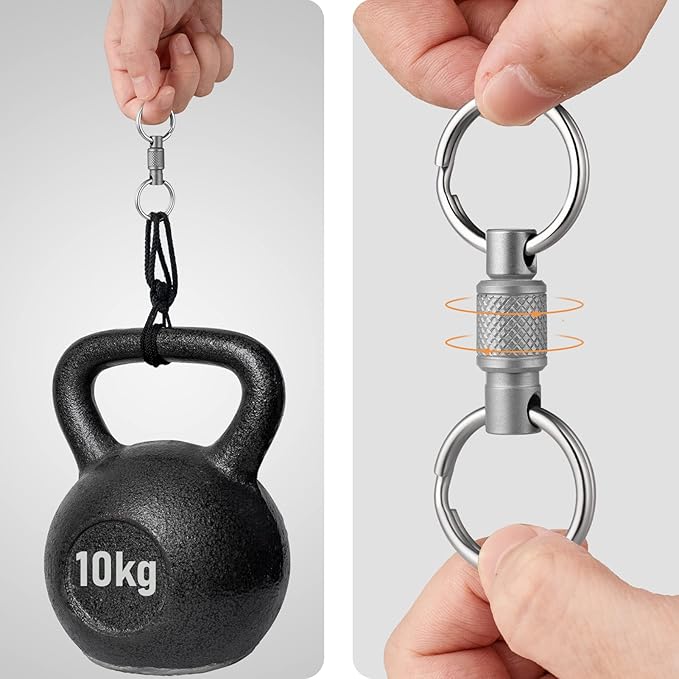 FEGVE Titanium Quick Release Swivel Keychain, Pull Apart Detachable Keychain Heavy Duty Car Key Holder with Key Rings