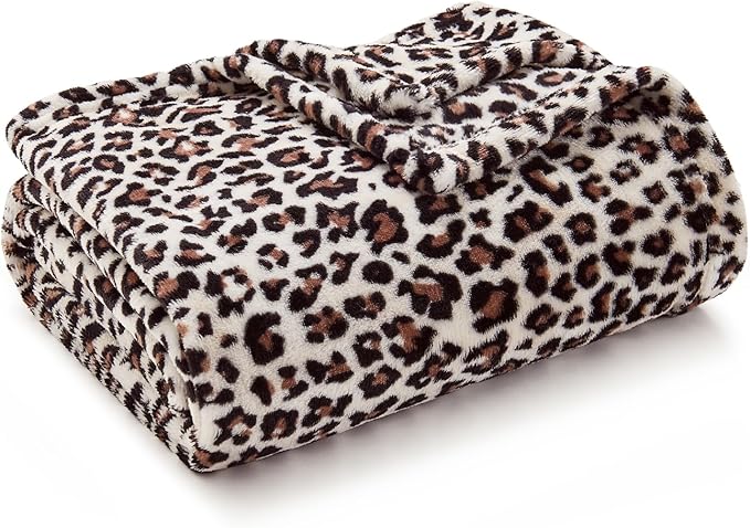 BEDELITE Fleece Blanke for Couch & Bed Leopard Print Throw Blanket – Soft Blanket, Cozy Lightweight Fleece Animal Print Throw, 50"x 60", Snow Leopard