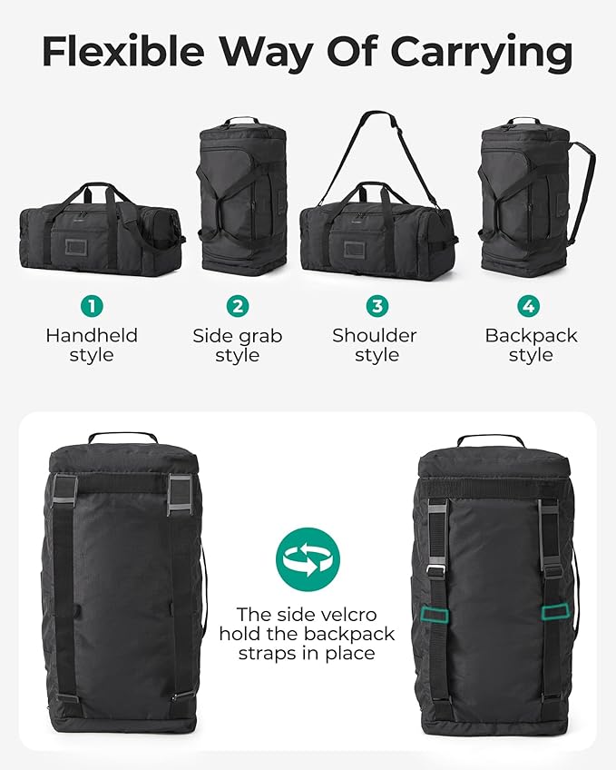 BAGSAMRT 60L Foldable Duffle Bag for Travel, Large Travel Duffel Bag for Men, 4 in 1 Travel Backpack, Carry on Weekender Bag, Light Brown