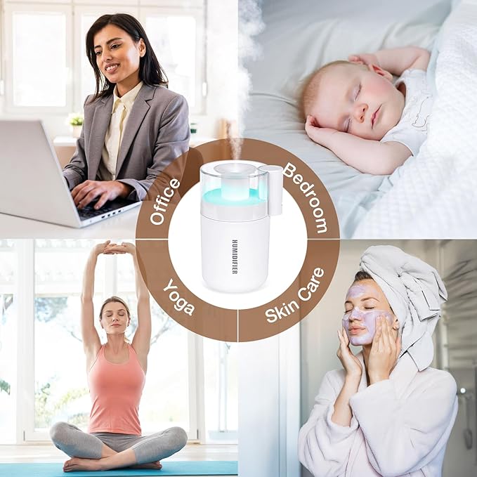 Small Mini Humidifier, USB Desk Cool Mist Humidifier Personal Portable Quiet Table Desktop Humidifiers for Cooling Home Office Car Summer Travel (180ml, White)