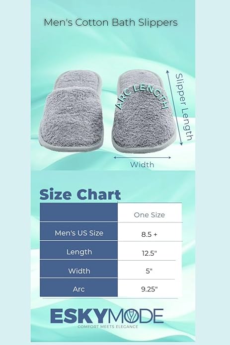 ESKYMODE Men's Cotton Bath Slippers, Terry Cloth Travel Hotel Slippers for Men