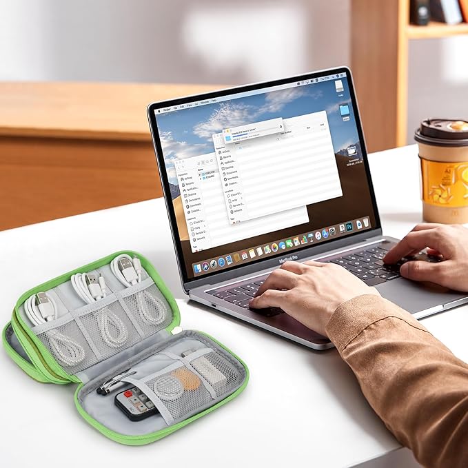 Skycase Electronic Organizer Travel Case - Waterproof Travel Cord Pouches for Organization, Cable Organizer, All-in-One Double Layers Storage Bag for Accessories, Charger, Cable, Light Green - Medium